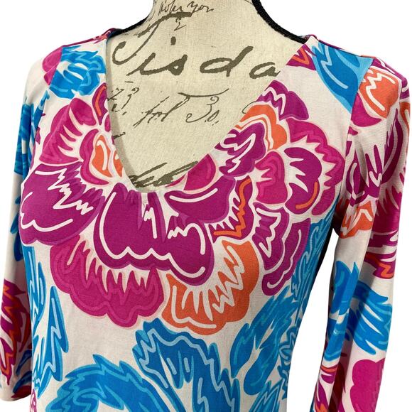 Diane Von Furstenberg Kaden Silk Blue Pink Floral Mini Dress 3/4 Sleeve Size 6 - Picture 4 of 10